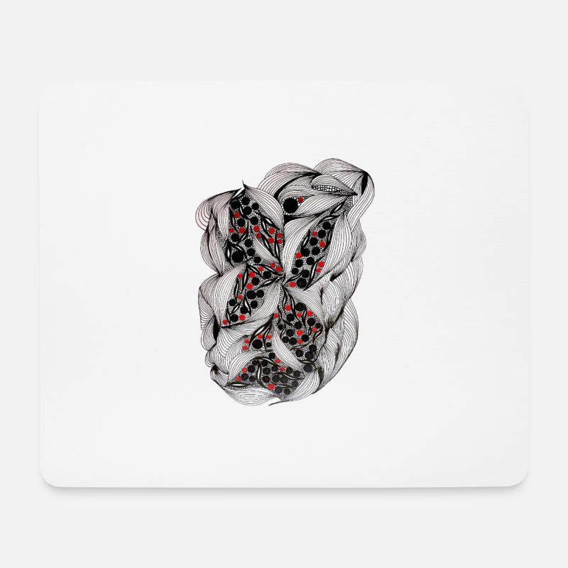 Black and white leaf pattern with red berries - Mouse Pad (horizontal) - white