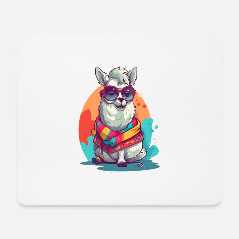 Super Cute Lama Mascot T-Shirt Design - Mousepad (Querformat) - Weiß