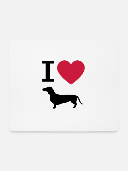 Ich liebe Dackel, Hund Herz und Hunde Silhouette - Mousepad (Querformat) - Weiß