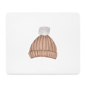 Mütze Kappe Winter Beanie Strickmütze Bommelmütze - Mousepad (Querformat) - Weiß - Vorne
