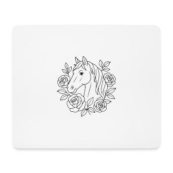 Pferdekopf mit Rosen zum ausmalen - Mousepad (Querformat) - Weiß - Vorne