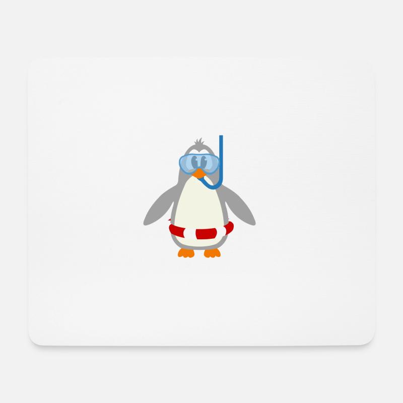 Comic Pinguin taucher mit Schnorchel & Schwimmring - Mousepad (Querformat) - Weiß