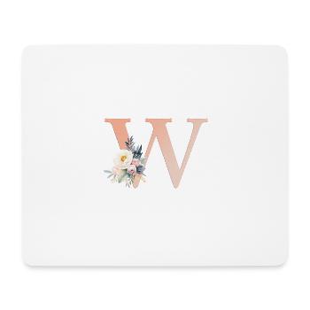 W Monogramm , Floral, Boho - Mousepad (Querformat) - Weiß - Vorne