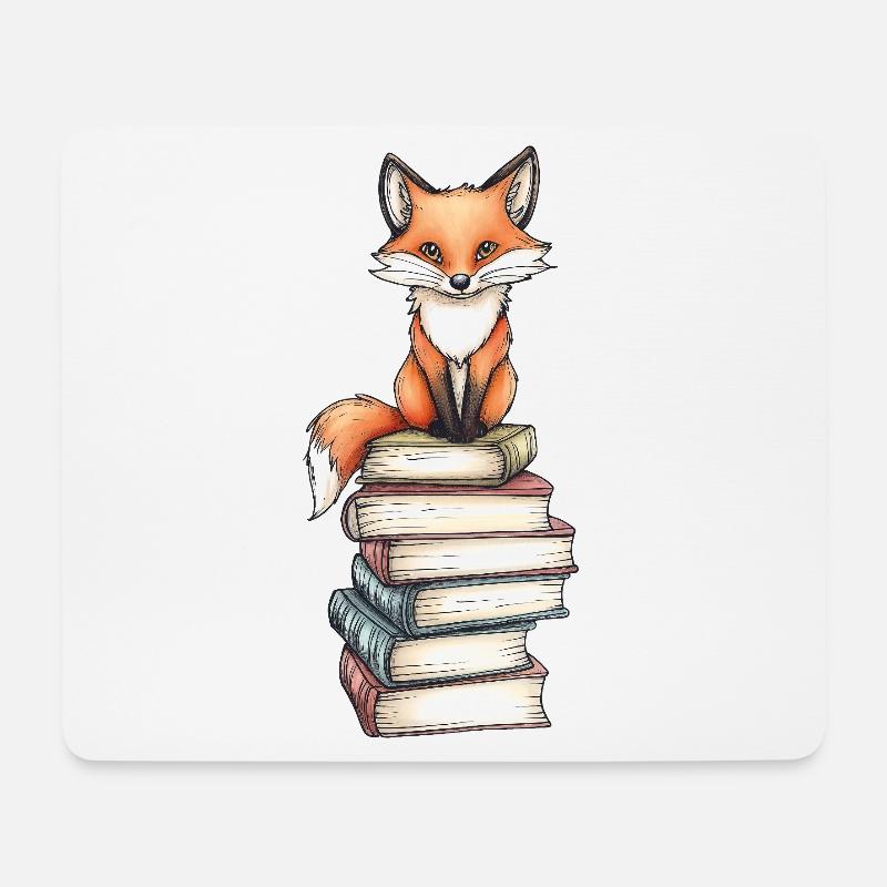 Fuchs auf Bücherstapel - Mousepad (Querformat) - Weiß