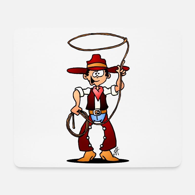Lucky Cowboy with Lasso Illustration - Mouse Pad (horizontal) - white