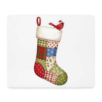 Cartoon Christmas sock with red bird - Mouse Pad (horizontal) - white - Front
