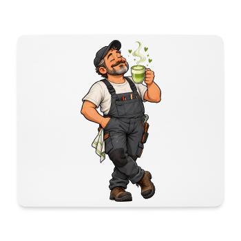 Hausmeister mit Matcha Latte – Lustiges Motiv - Mousepad (Querformat) - Weiß - Vorne