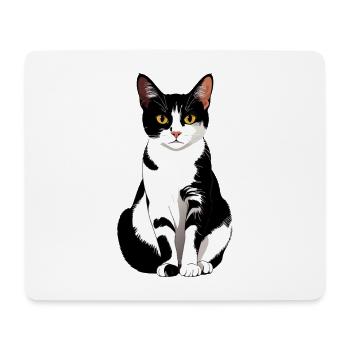 schöne Schwarz Weiß Katze sitzt frontal Grafik - Mousepad (Querformat) - Weiß - Vorne