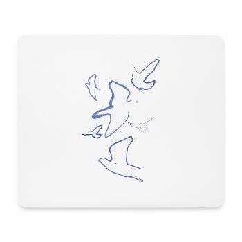 pigeons,oiseaux,dessin,dessin au fusain,bleu,sourd - Tapis de souris (format paysage) - blanc - Devant