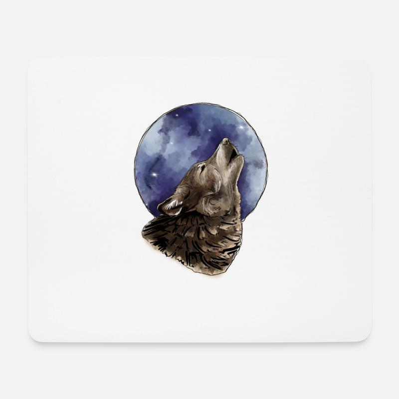 Wolf und Mond - Mousepad (Querformat) - Weiß