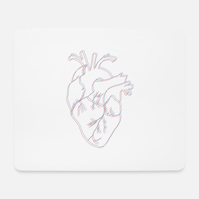 anatomische Herz, outline rot/blau - Mousepad (Querformat) - Weiß