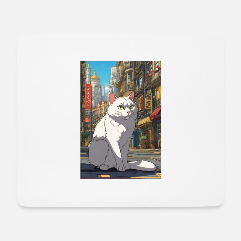 Kleine Katze in Großer Stadt I - Mousepad (Querformat) - Weiß