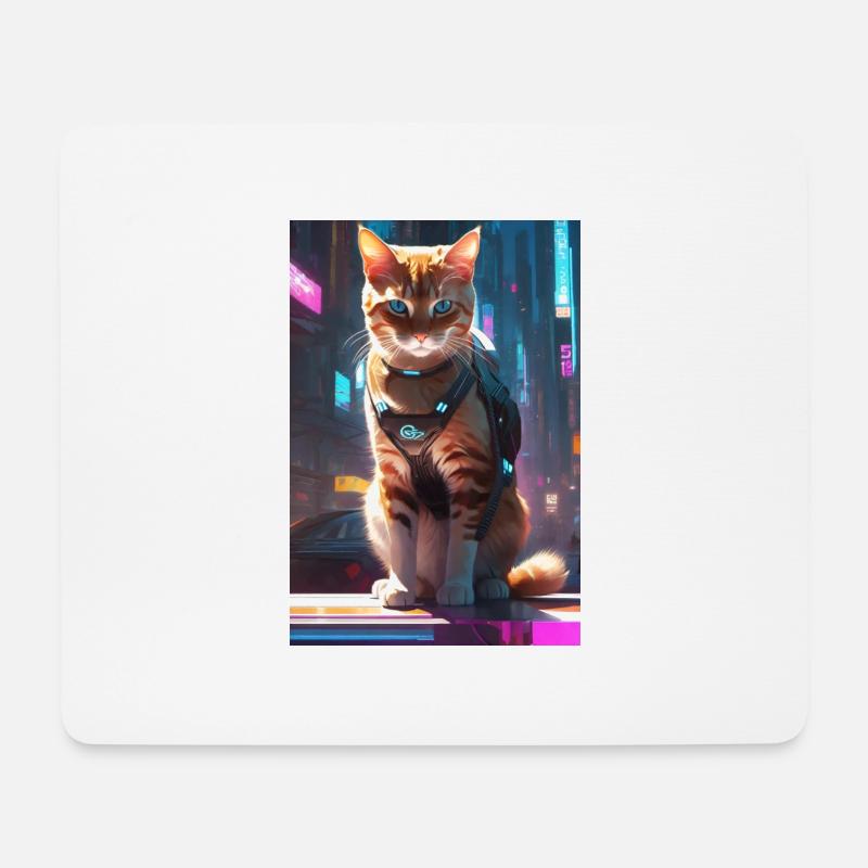 Cyberpunk Katze - Mousepad (Querformat) - Weiß