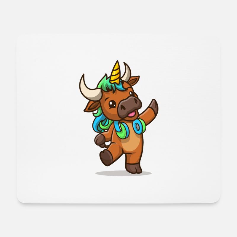 Cartoon-Stier mit Einhorn - Mousepad (Querformat) - Weiß