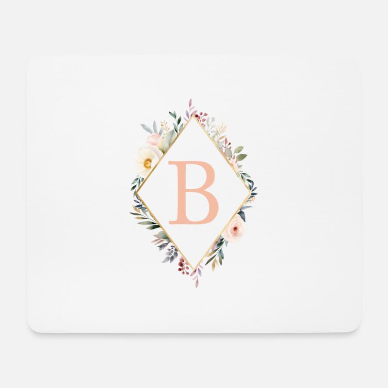 B Monogramm , Floral, Boho - Mousepad (Querformat) - Weiß