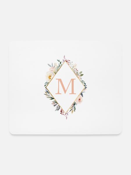 M Monogramm , Floral, Boho - Mousepad (Querformat) - Weiß