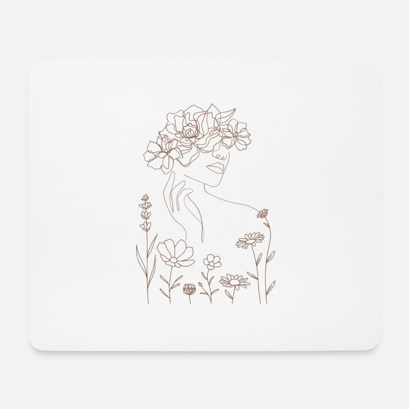 Selflove Line Art mit zarten Blumen - Mousepad (Querformat) - Weiß