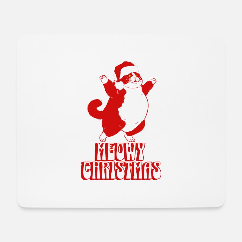 Meowy Christmas – Lustiges Katzen-Weihnachtsdesign - Mousepad (Querformat) - Weiß