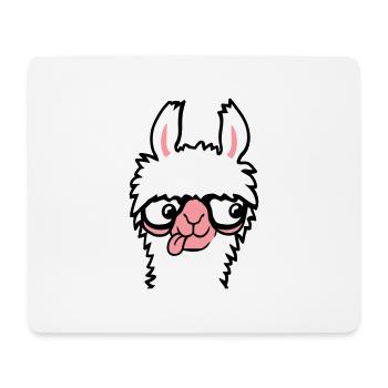 Llama Nerd Geek Lunettes à monture de corne Smart Funny Grimace - Tapis de souris (format paysage) - blanc - Devant