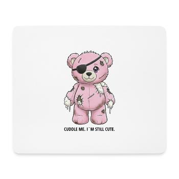 Patchwork Pinker Teddybär mit Augenklappe - Mousepad (Querformat) - Weiß - Vorne