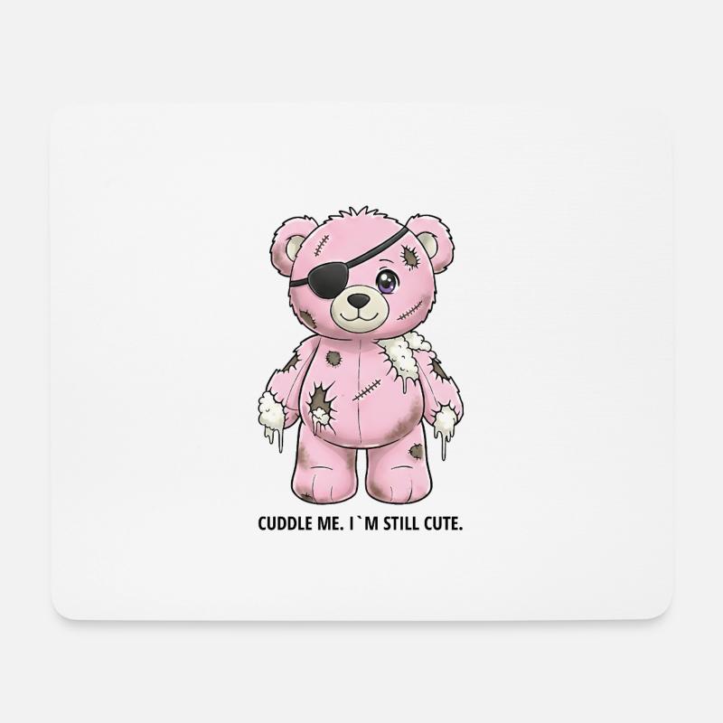 Patchwork Pinker Teddybär mit Augenklappe - Mousepad (Querformat) - Weiß