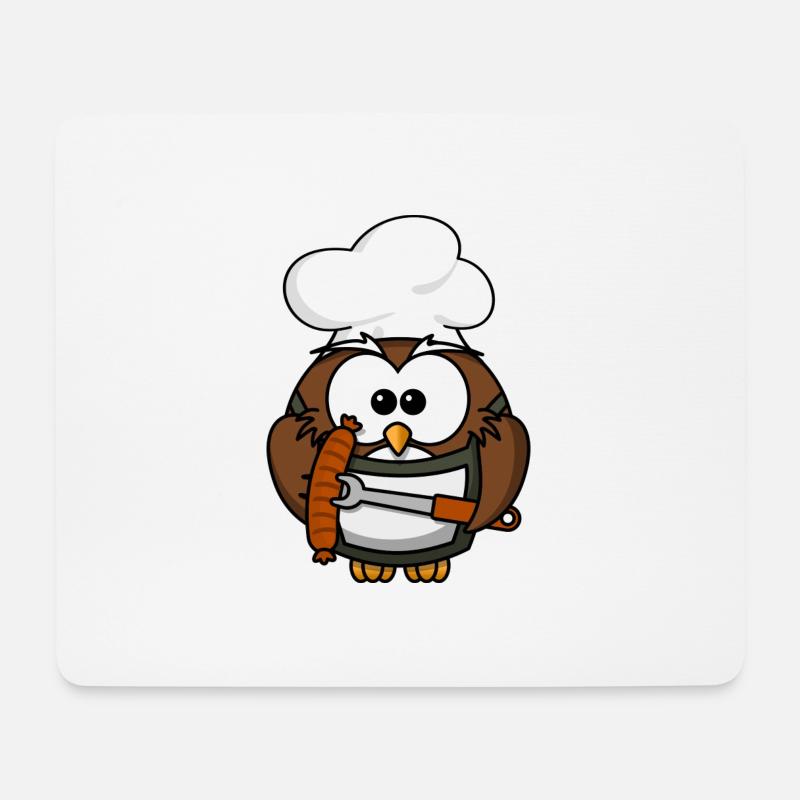 Owl on grill with food comic style - Mouse Pad (horizontal) - white