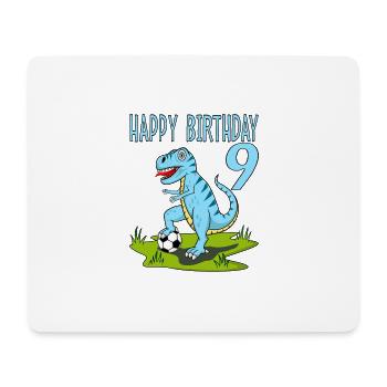 Dinosaure Rex Football 9 Joyeux Anniversaire Bleu - Tapis de souris (format paysage) - blanc - Devant