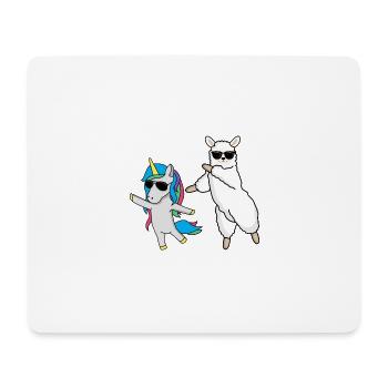 Dabbendes Lama mit Einhorn und Sonnenbrillen - Mousepad (Querformat) - Weiß - Vorne