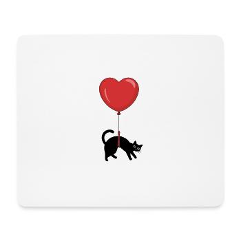 Black cat with heart balloon for cat lovers - Mouse Pad (horizontal) - white - Front