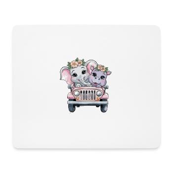 Elefant Und Nilpferd Blumenkranz Abenteuer - Mousepad (Querformat) - Weiß - Vorne