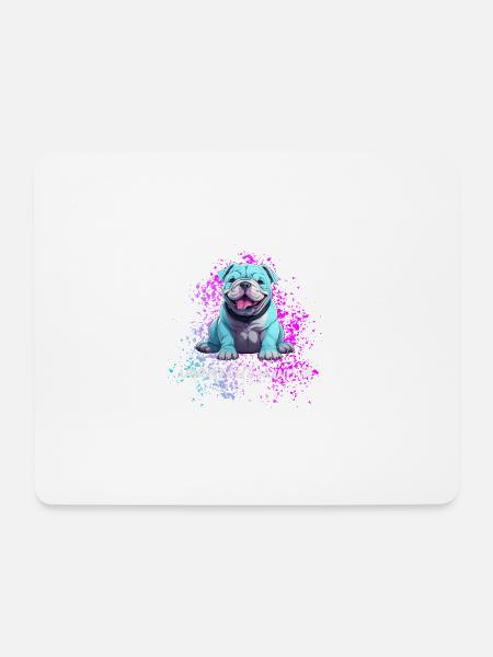 Vorsicht Hund Süßer Blauer Hund ist Fröhlich - Mousepad (Querformat) - Weiß