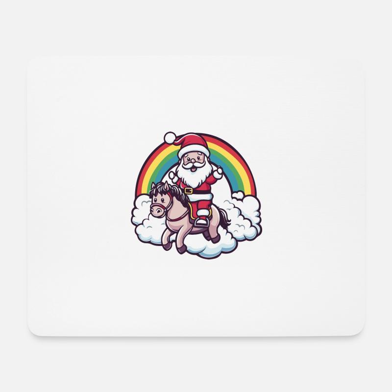 Pferd Weihnachtsmann Regenbogen - Mousepad (Querformat) - Weiß