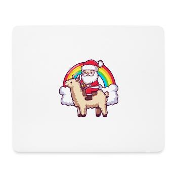 Alpaga Lama Père Noël Arc-en-ciel - Tapis de souris (format paysage) - blanc - Devant