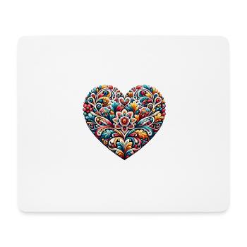 Blue and Pink Floral Heart Inspired by Russian Art - Mouse Pad (horizontal) - white - Front