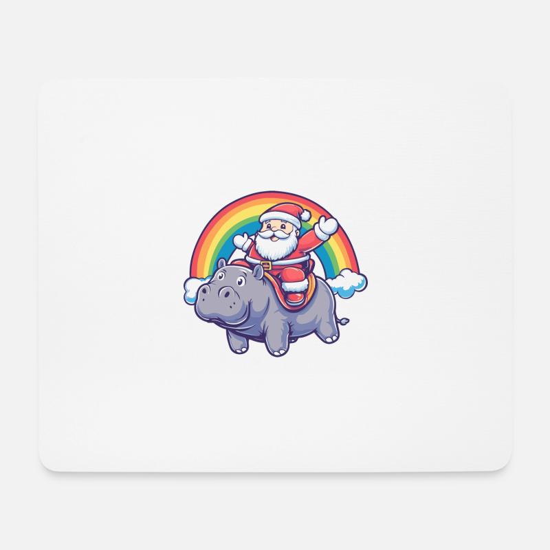 Nilpferd Weihnachtsmann Regenbogen - Mousepad (Querformat) - Weiß