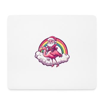 Flamingo Weihnachtsmann Regenbogen - Mousepad (Querformat) - Weiß - Vorne