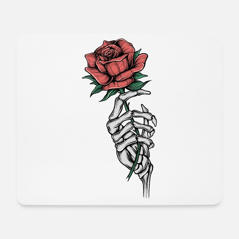 Knochenhand mit Rose - Mousepad (Querformat) - Weiß