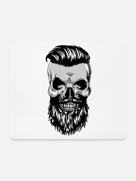 Hipster Skull Totenkopf mit Bart - Mousepad (Querformat) - Weiß