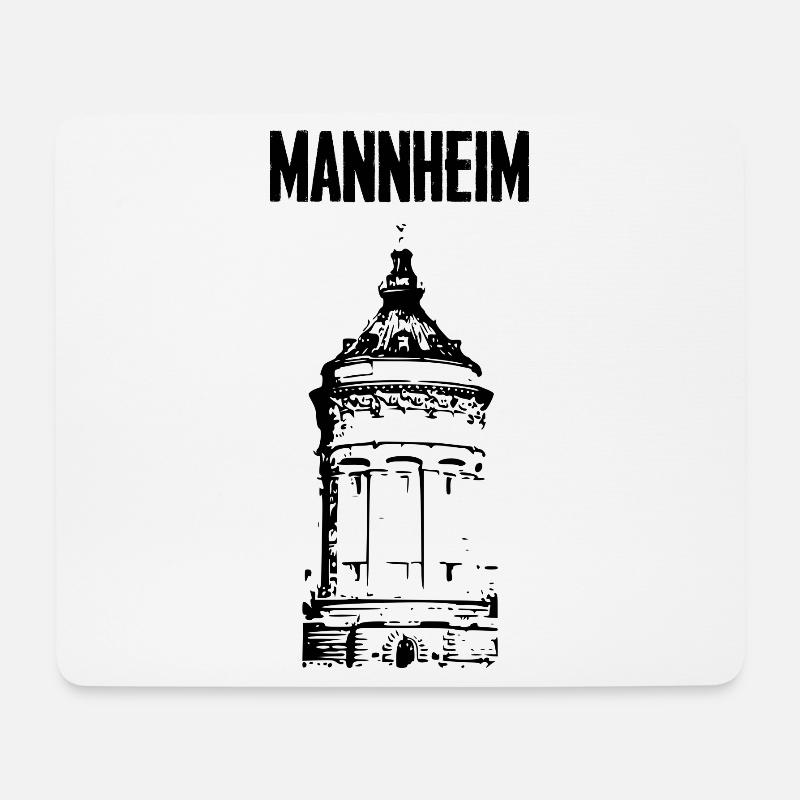 Mannheim Wasserturm Schwarz - Mousepad (Querformat) - Weiß