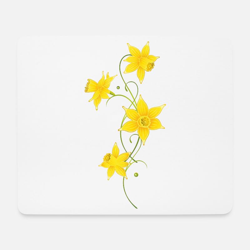 Fleurs de jonquilles, filigrane. Printemps, Pâques - Tapis de souris (format paysage) - blanc