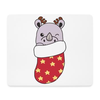 Rhinocéros mignons dans un bas de Noël pour Noël - Tapis de souris (format paysage) - blanc - Devant