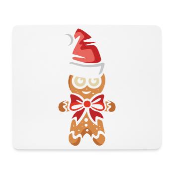 Lebkuchenmann mit Weihnachtsmütze - Mousepad (Querformat) - Weiß - Vorne