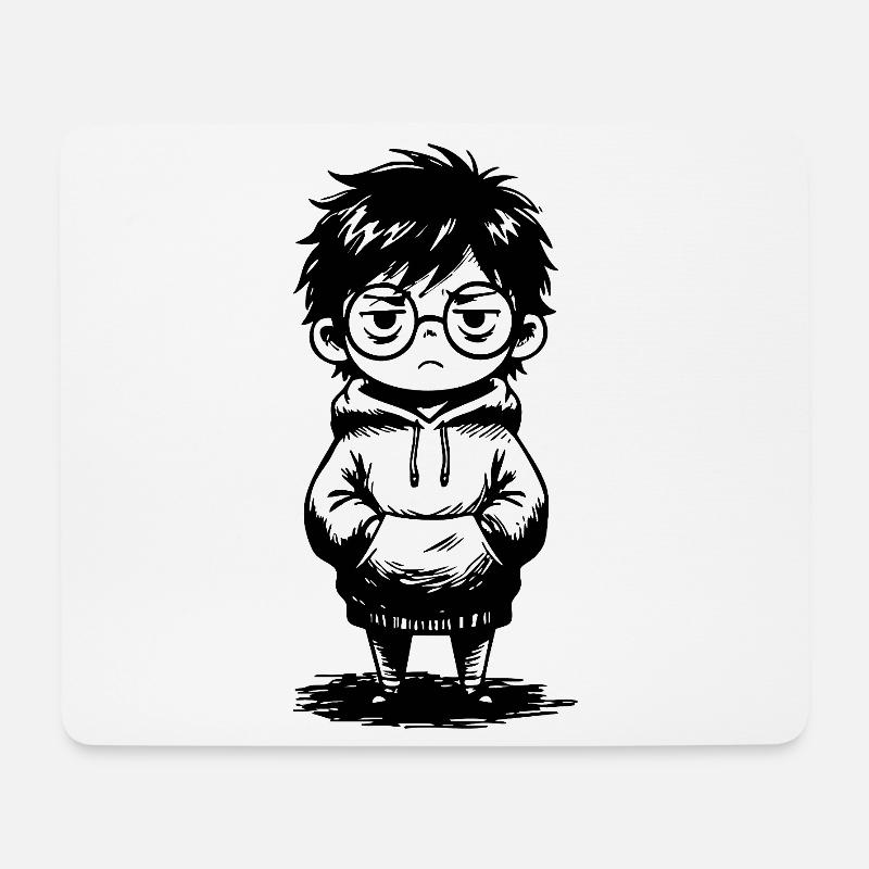 Aufkleber-Kinder-Hoodie Apathie Schwarz-Weiß - Mousepad (Querformat) - Weiß