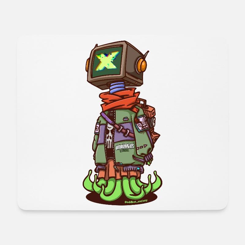 Neon X Robot Scout mit Flammenstiefeln - Mousepad (Querformat) - Weiß