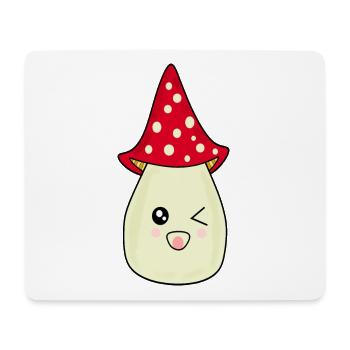 Kawaii Mushroom Toadstool cute red with face - Mouse Pad (horizontal) - white - Front