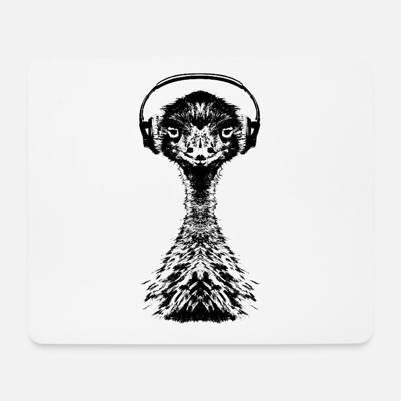 Emu with headphones - Mouse Pad (horizontal) - white