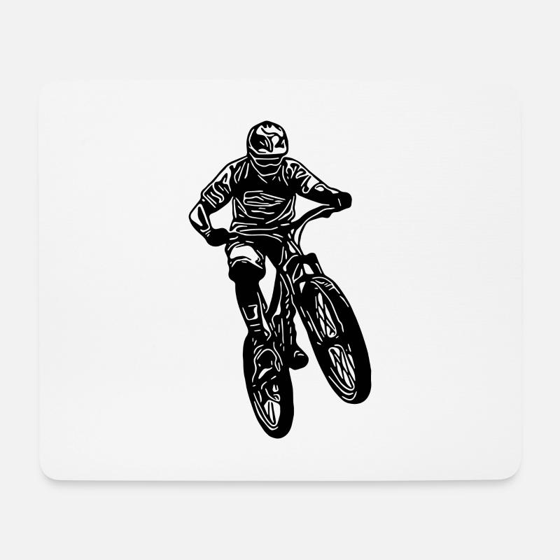 Mountainbiker springt mit Fahrrad - Mousepad (Querformat) - Weiß