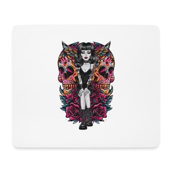 Gothic Tattooed Frau mit Kunstwerk und Rosen - Mousepad (Querformat) - Weiß - Vorne