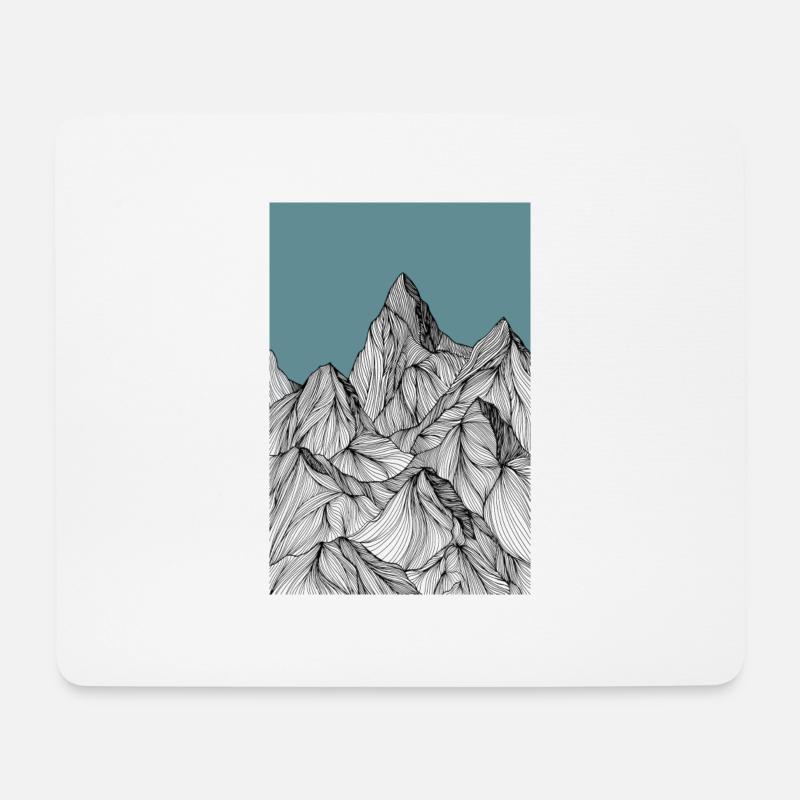 Berge als Skizze in blau - Mousepad (Querformat) - Weiß
