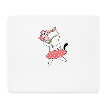 Niedliche Kawaii lustige Katze mit Blumen, die Miauen sagen - Mousepad (Querformat) - Weiß - Vorne